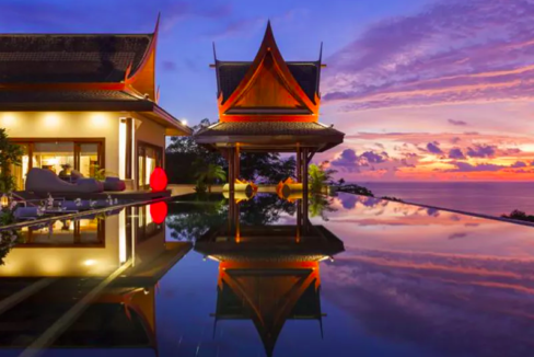 Swimming pool at sunset- Villa for sale Phuket